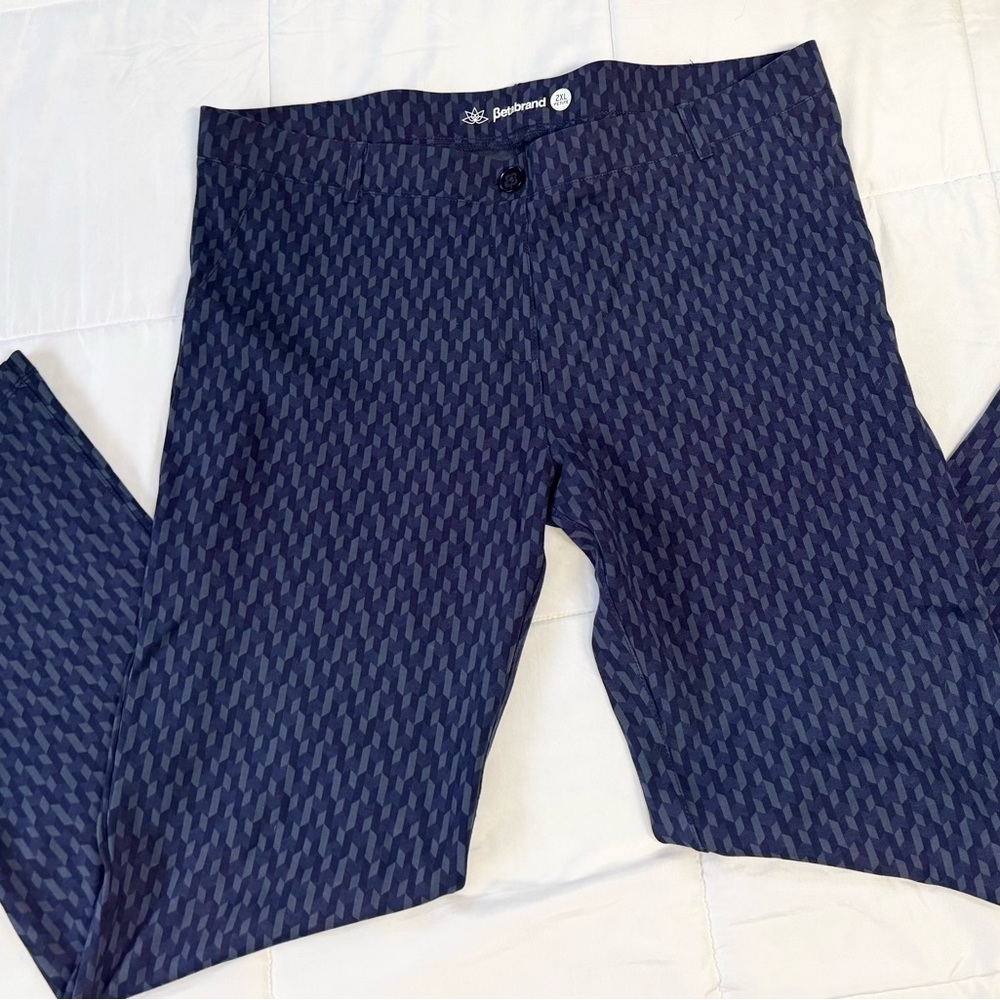 Betabrand Navy Chevron patterned Dress Pants